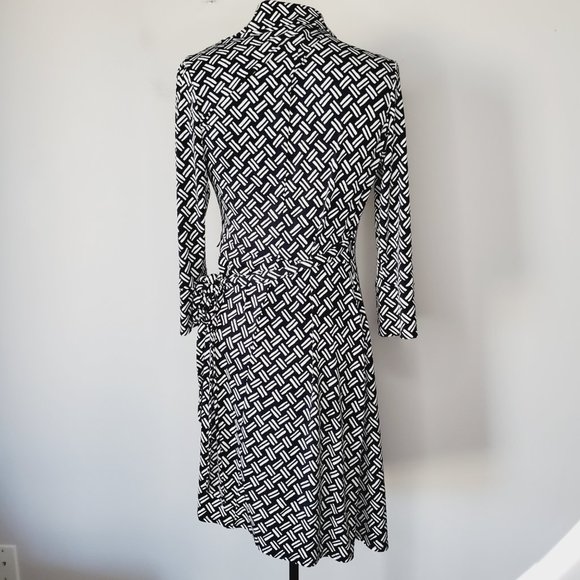Laundry by Design Dress Wrap Geometric Retro Vintage Stretch Black White M - Picture 5 of 10